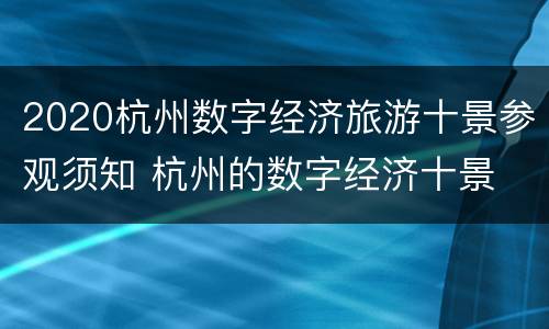 2020杭州数字经济旅游十景参观须知 杭州的数字经济十景