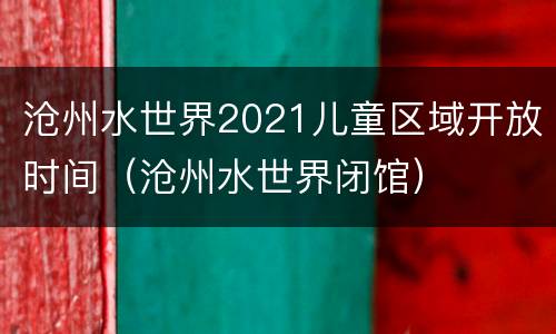 沧州水世界2021儿童区域开放时间（沧州水世界闭馆）