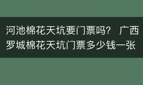 河池棉花天坑要门票吗？ 广西罗城棉花天坑门票多少钱一张一