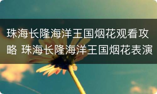 珠海长隆海洋王国烟花观看攻略 珠海长隆海洋王国烟花表演最佳观看位置