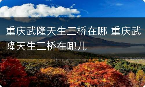 重庆武隆天生三桥在哪 重庆武隆天生三桥在哪儿