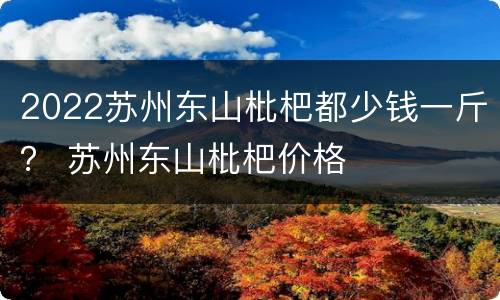 2022苏州东山枇杷都少钱一斤？ 苏州东山枇杷价格