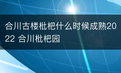 合川古楼枇杷什么时候成熟2022 合川枇杷园