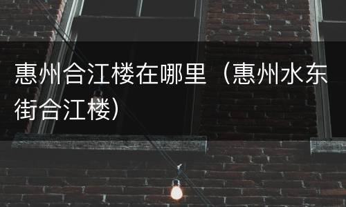 惠州合江楼在哪里（惠州水东街合江楼）