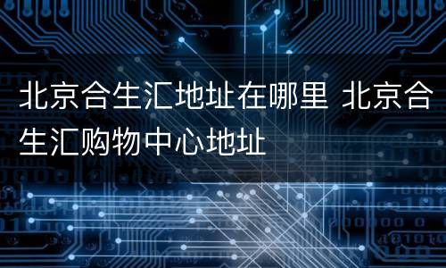 北京合生汇地址在哪里 北京合生汇购物中心地址