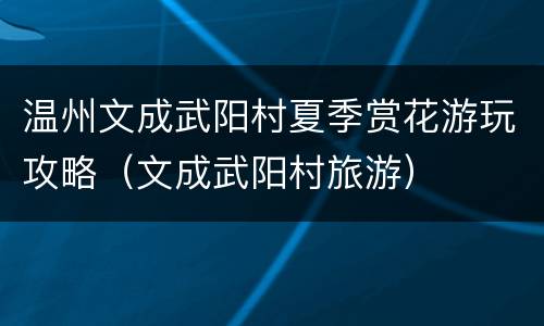 温州文成武阳村夏季赏花游玩攻略（文成武阳村旅游）