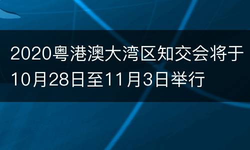 2020粤港澳大湾区知交会将于10月28日至11月3日举行