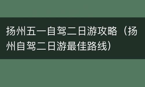 扬州五一自驾二日游攻略（扬州自驾二日游最佳路线）