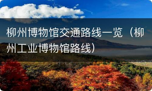 柳州博物馆交通路线一览（柳州工业博物馆路线）