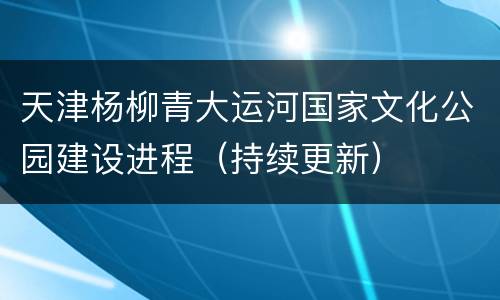 天津杨柳青大运河国家文化公园建设进程（持续更新）