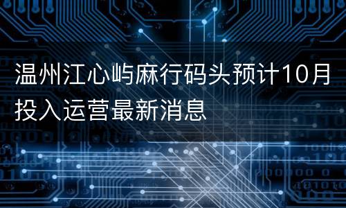 温州江心屿麻行码头预计10月投入运营最新消息