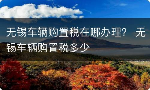 无锡车辆购置税在哪办理？ 无锡车辆购置税多少