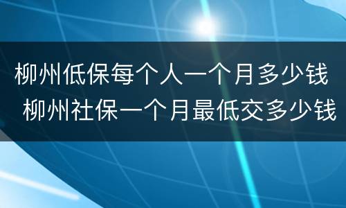 柳州低保每个人一个月多少钱 柳州社保一个月最低交多少钱