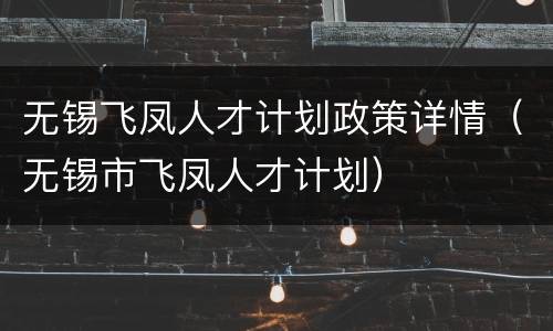 无锡飞凤人才计划政策详情（无锡市飞凤人才计划）