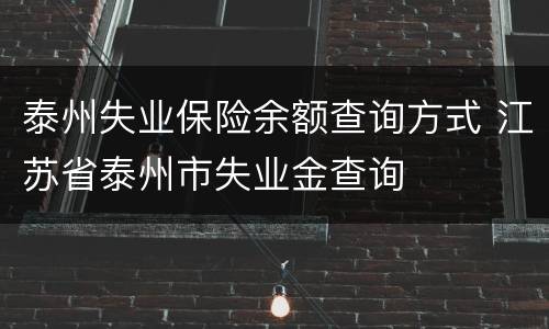 泰州失业保险余额查询方式 江苏省泰州市失业金查询