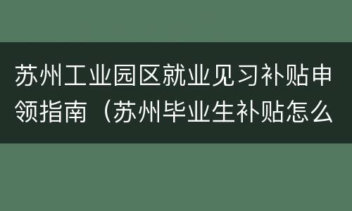 苏州工业园区就业见习补贴申领指南（苏州毕业生补贴怎么申请）