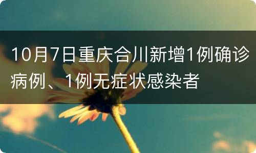 10月7日重庆合川新增1例确诊病例、1例无症状感染者