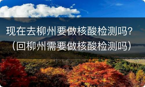 现在去柳州要做核酸检测吗？（回柳州需要做核酸检测吗）