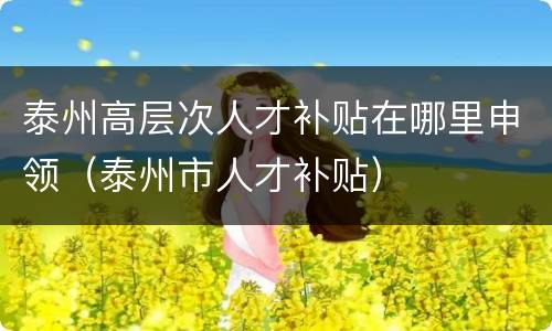 泰州高层次人才补贴在哪里申领（泰州市人才补贴）
