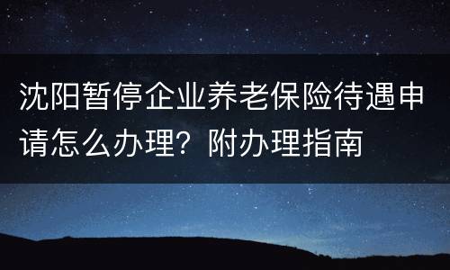 沈阳暂停企业养老保险待遇申请怎么办理？附办理指南