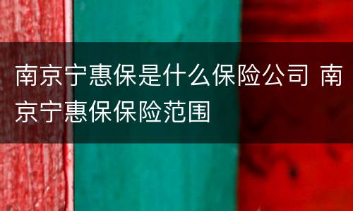 南京宁惠保是什么保险公司 南京宁惠保保险范围