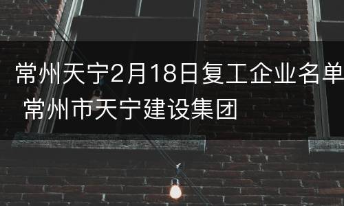 常州天宁2月18日复工企业名单 常州市天宁建设集团