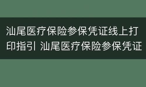 汕尾医疗保险参保凭证线上打印指引 汕尾医疗保险参保凭证线上打印指引怎么打