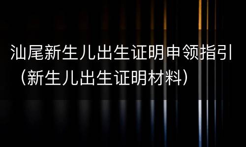 汕尾新生儿出生证明申领指引（新生儿出生证明材料）