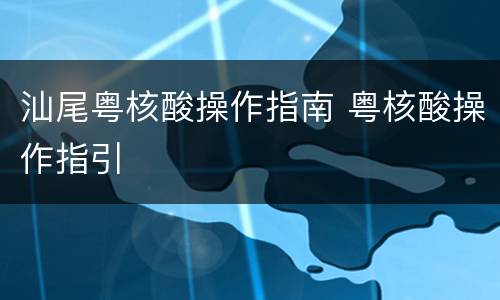 汕尾粤核酸操作指南 粤核酸操作指引