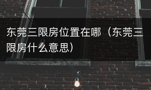 东莞三限房位置在哪（东莞三限房什么意思）
