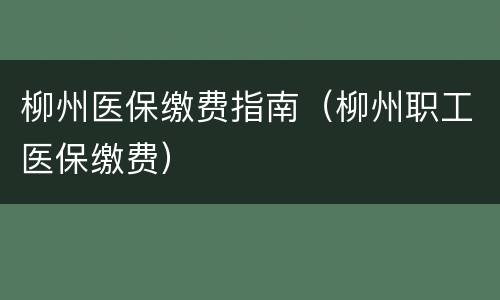 柳州医保缴费指南（柳州职工医保缴费）