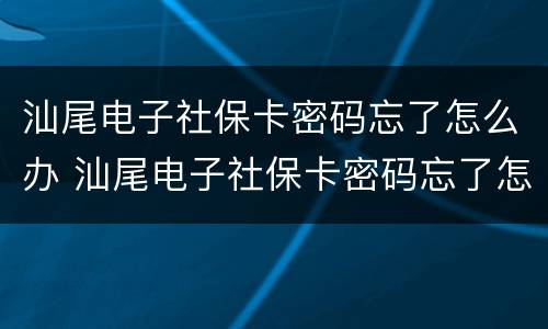 汕尾电子社保卡密码忘了怎么办 汕尾电子社保卡密码忘了怎么办呢