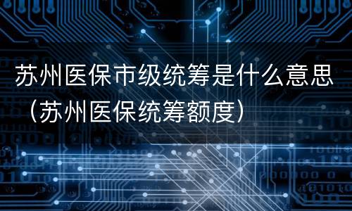 苏州医保市级统筹是什么意思（苏州医保统筹额度）