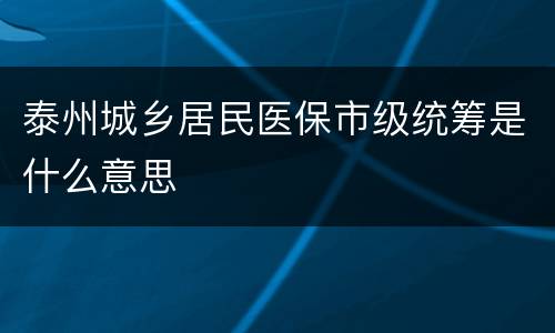 泰州城乡居民医保市级统筹是什么意思