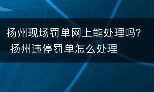 扬州现场罚单网上能处理吗？ 扬州违停罚单怎么处理