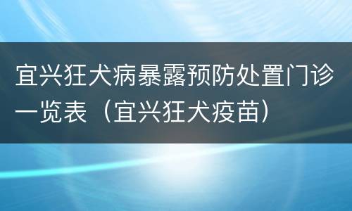 宜兴狂犬病暴露预防处置门诊一览表（宜兴狂犬疫苗）