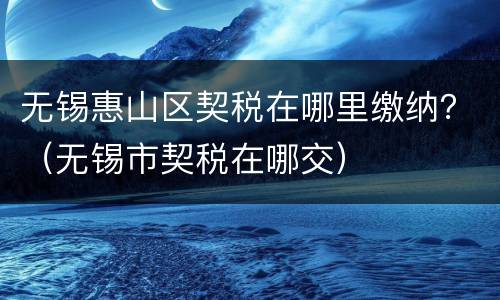 无锡惠山区契税在哪里缴纳？（无锡市契税在哪交）