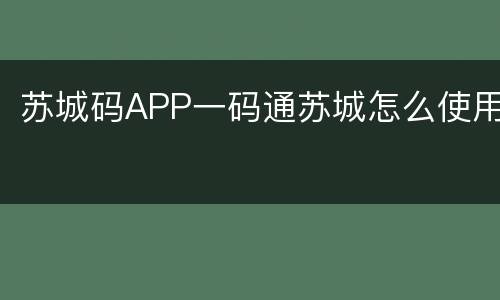 苏城码APP一码通苏城怎么使用