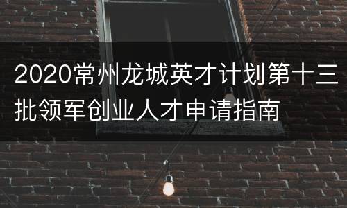 2020常州龙城英才计划第十三批领军创业人才申请指南