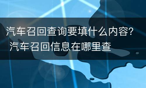汽车召回查询要填什么内容？ 汽车召回信息在哪里查