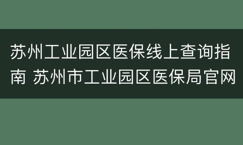 苏州工业园区医保线上查询指南 苏州市工业园区医保局官网