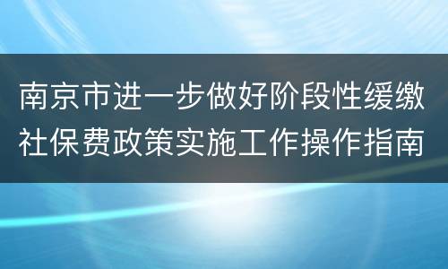 南京市进一步做好阶段性缓缴社保费政策实施工作操作指南