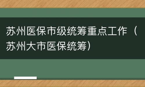 苏州医保市级统筹重点工作（苏州大市医保统筹）