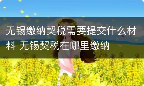 无锡缴纳契税需要提交什么材料 无锡契税在哪里缴纳