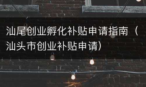 汕尾创业孵化补贴申请指南（汕头市创业补贴申请）