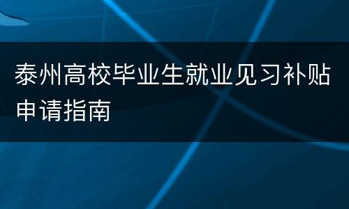 泰州高校毕业生就业见习补贴申请指南