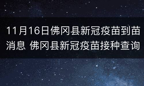 11月16日佛冈县新冠疫苗到苗消息 佛冈县新冠疫苗接种查询系统