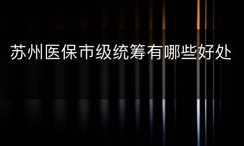 苏州医保市级统筹有哪些好处