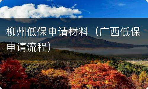 柳州低保申请材料（广西低保申请流程）
