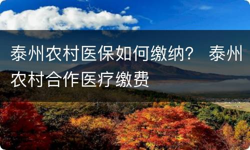 泰州农村医保如何缴纳？ 泰州农村合作医疗缴费